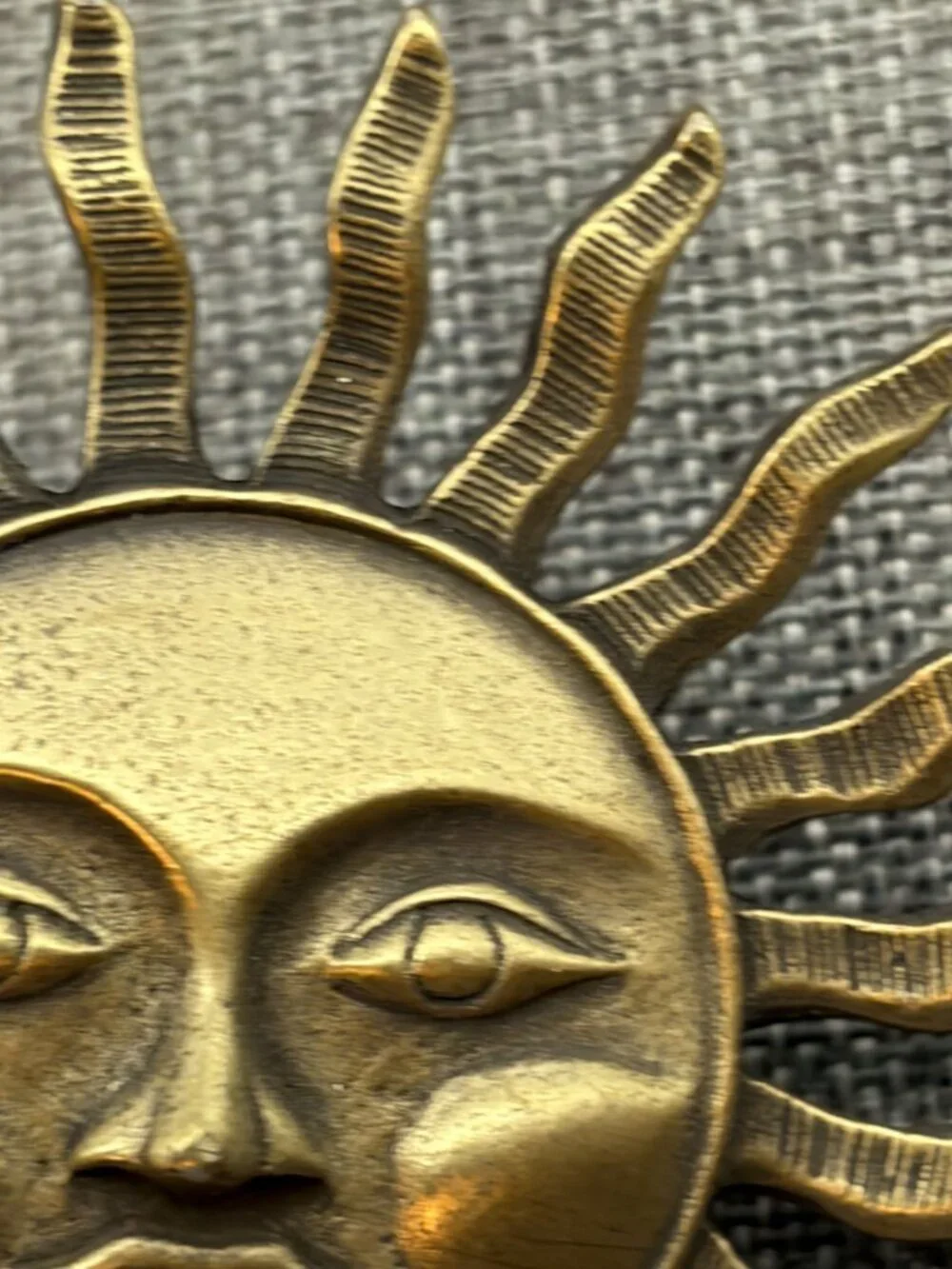 Sun Face Pin Brooch 3 In Brass Radiating Rays Artisan Vintage Gold Retro Texture